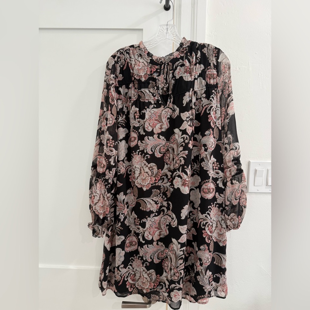 Loft Black Oversized Patterned Long Puff Sleeve D… - image 1